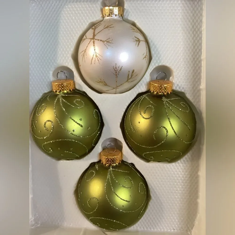 Darice Unique Treasures Green Glitter Gold & Silver Vintage Glass Ornaments (8)